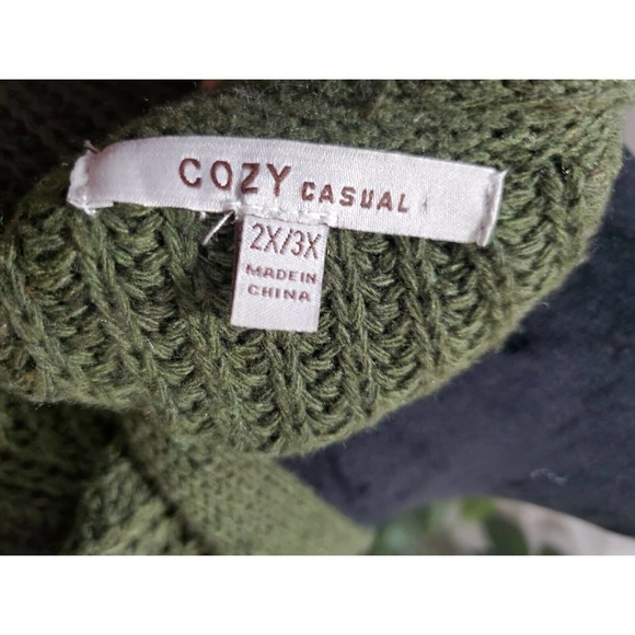 Cozy Casual Women's Green Polyester Long Sleeve Buttons Front Knit Sweater 2X/3X - Picture 9 of 11